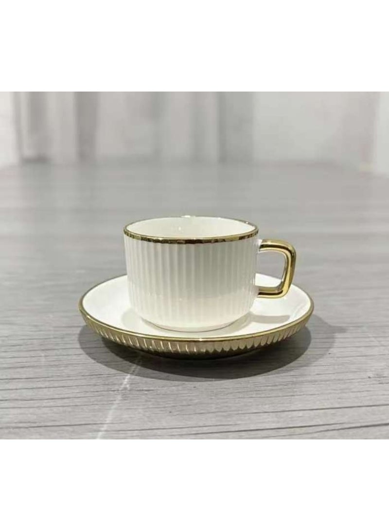 الواحة-TH طقم من 6 فناجين قهوة تركية فاخرة من البورسلين، بتصميم أنيق مطلي بالذهب، طقم فناجين إسبريسو عصري، هدية مثالية للمنزل، فناجين شاي سيراميك فاخرة بتصميم عربي أبيض وذهبي - Image 2